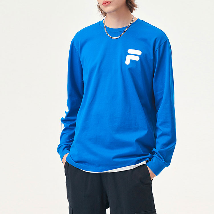 FILA FUSION Logo Printing Knit Loose Sports Round Neck Long Sleeves Couple Style Blue T11U156204F-DB