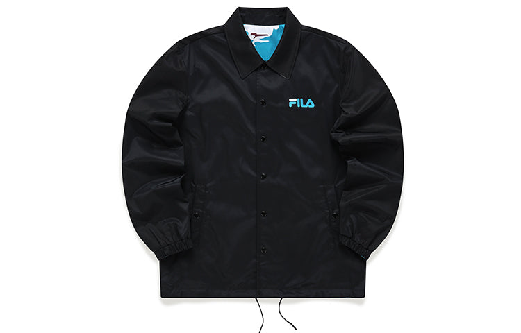 Men's FILA FUSION Camouflage Full Print reversible Coach Jacket Loose Black T11M133707F-BU