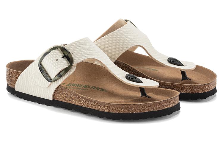 Birkenstock Gizeh Vegan Big Buckle Textile Narrow Fit Sandals 'Eggshell' 1024004