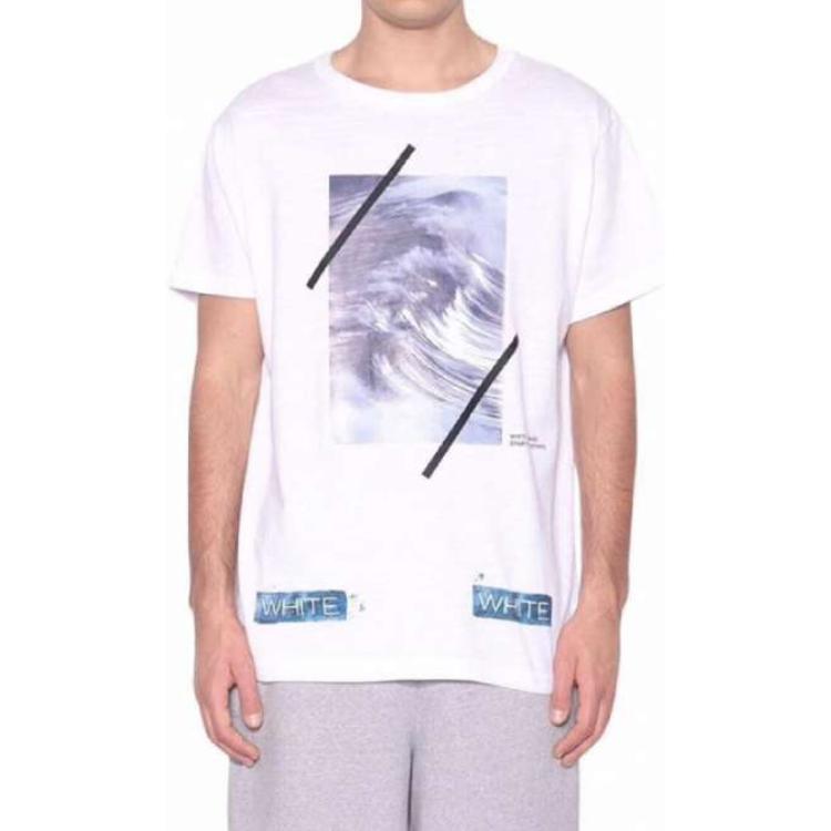 Off-White Alphabet Waves Printing Round Neck Casual Short Sleeve White T-Shirt CM1004-14-00