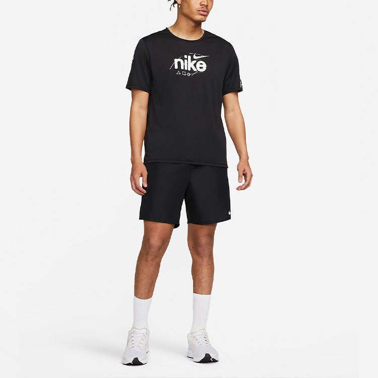 Nike Dri-Fit Miler D.Y.E. Alphabet Logo Sports Round Neck Short Sleeve Black DQ4735-010