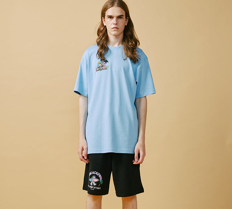 PJs Vigor Beach Surf Pattern Printing Short Sleeve Unisex Blue 20SSTS10304-P