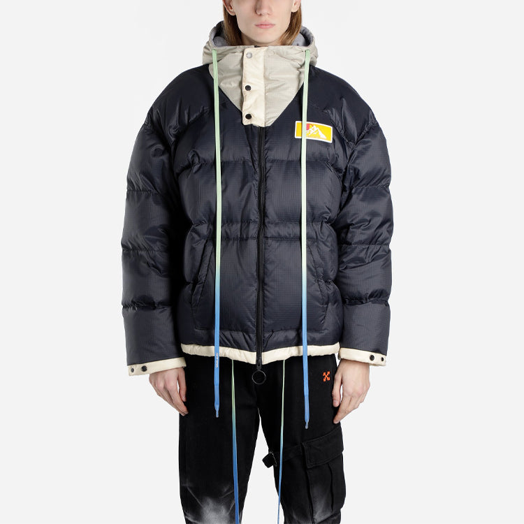 Off-White FW19 Scaffolding Zipped Puffer Arrow Jacket Men Blue OMED019F19E150253201