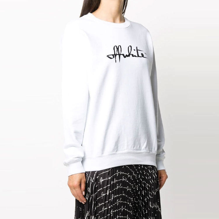 (WMNS) Off-White Cotton Printing Round Neck Pullover White Hoodie OWBA055E20FLE0010110