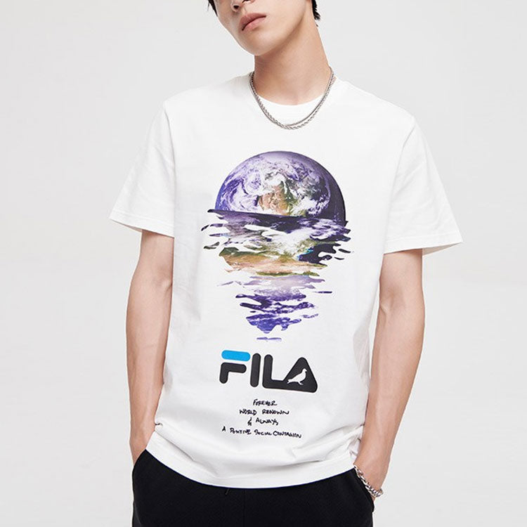 Men's FILA FUSION x staple Crossover Earth Printing Sports Round Neck Short Sleeve White T51M024120F-WT