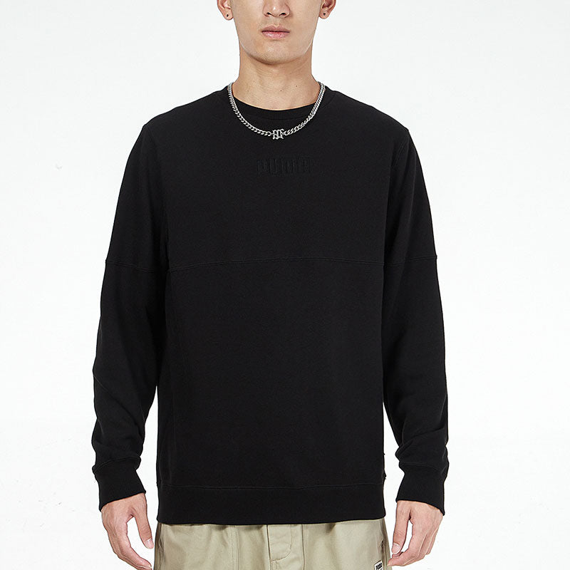 PUMA Solid Color Logo Sports Round Neck Pullover Black 846409-01
