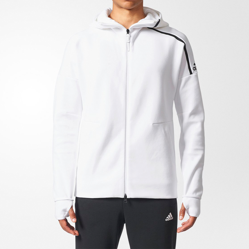 Men's adidas Logo Knit White Hooded Jacket CD6277