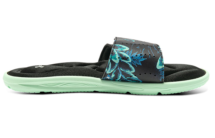 (WMNS) Under Armour Ignite 4 Graphic Strap Slide 'Black Aqua Foam' 3024453-001