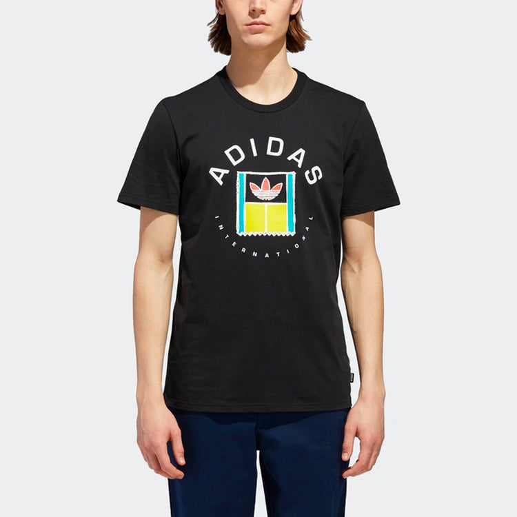 adidas originals Oncourt Tee Funny Printing Logo Sports Round Neck Short Sleeve Black DT8110