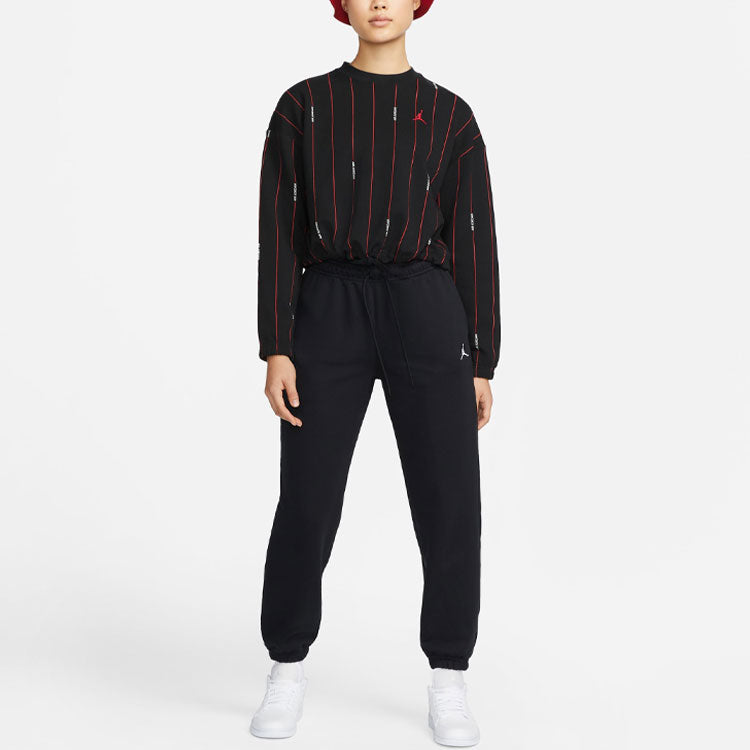 (WMNS) Air Jordan Contrasting Colors Vertical Stripes Round Neck Pullover Long Sleeves Black Hoodie DJ2624-010