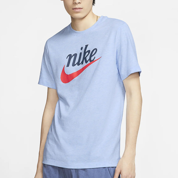 Men's Nike Sportswear Heritage Alphabet Logo Printing Short Sleeve Blue T-Shirt CK2382-407