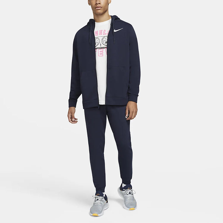 Nike Mnk Dry Hoodie Fzflc Logo Casual Sports Hooded Jacket Obsidian Color Black CZ6377-451
