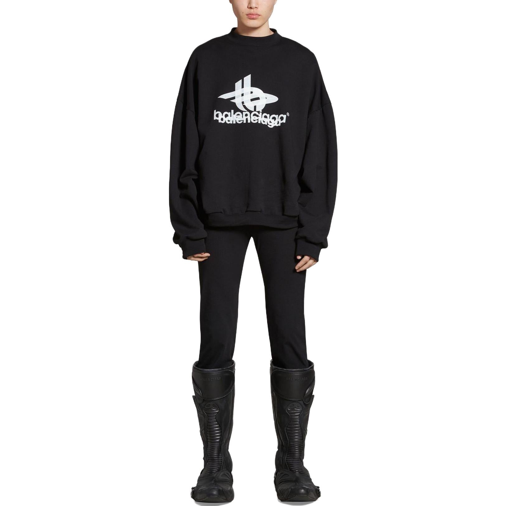 Balenciaga Layered Sports Round Sweatshirt 'Black White' 767860TPVF31070