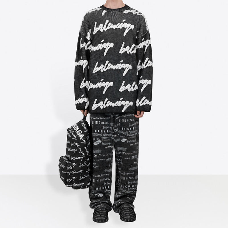 Balenciaga 3D Scribble Crewneck Cotton Knit 'Black' 625985T31801070