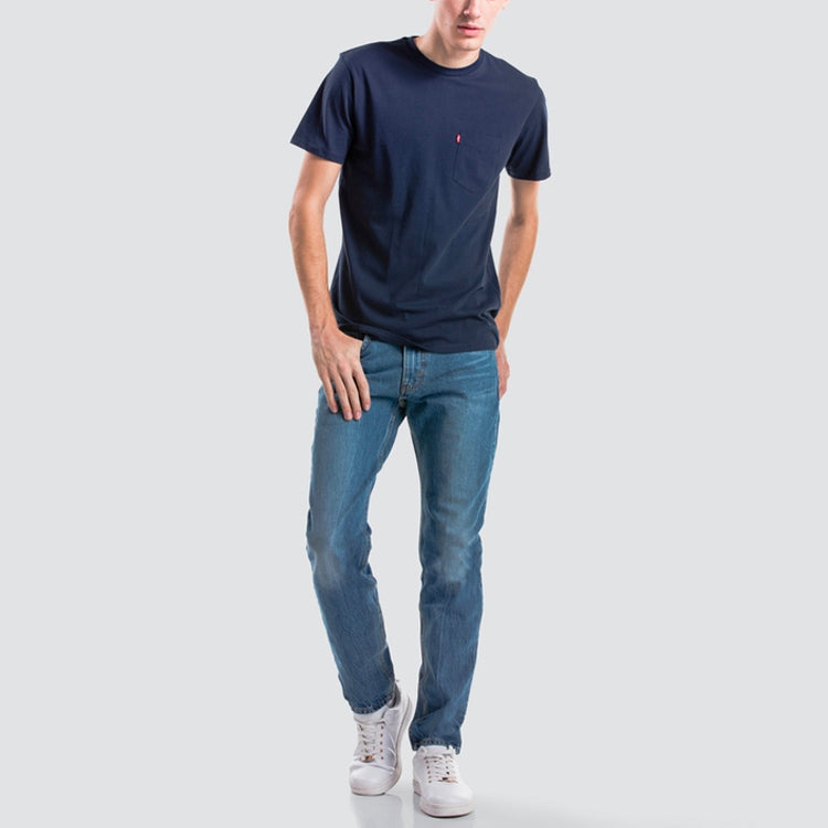 Men's Levis Round Neck Casual Pure Cotton Short Sleeve Navy Blue T-Shirt 19342-0010