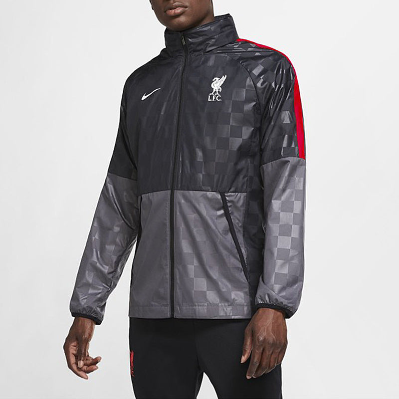 Nike Liverpool F.C. AWF Soccer/Football Zipper Sports Plaid Hooded Jacket Black CZ3346-012