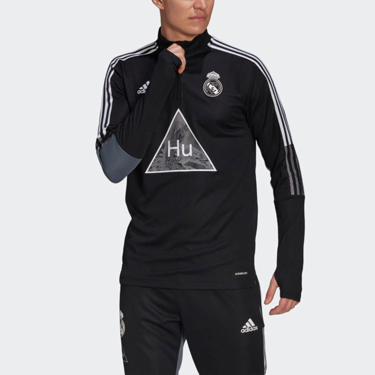 adidas x Crossover Real Madrid Soccer/Football Half Zipper Pullover Stand Collar Black Gray GK7841