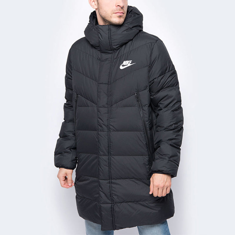 Men's Nike Casual Stay Warm Logo Mid-Length Hooded With Down Feather Jacket Black AO8915-010