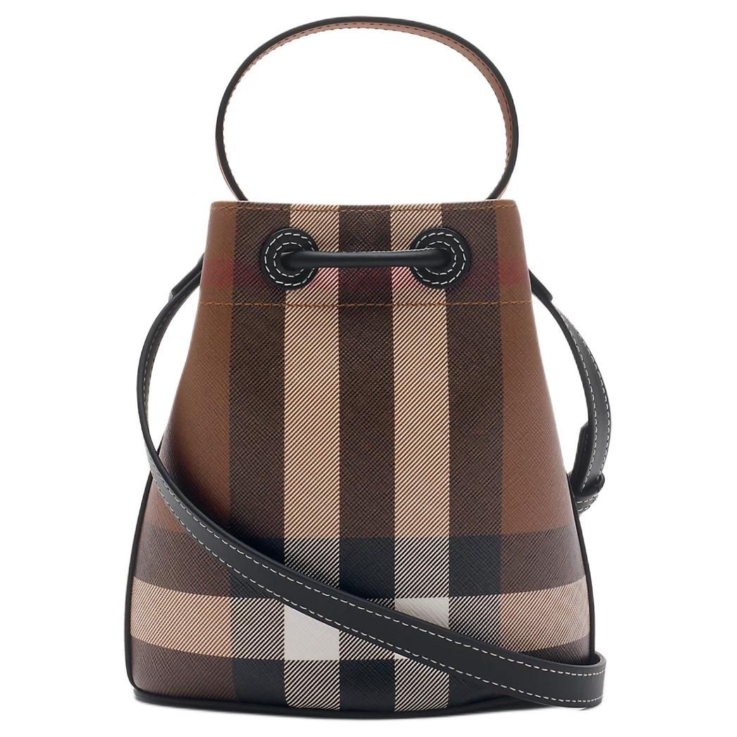 (WMNS) Burberry 26 Mini Check Bucket Bag 'Dark Birch Brown' 81122381