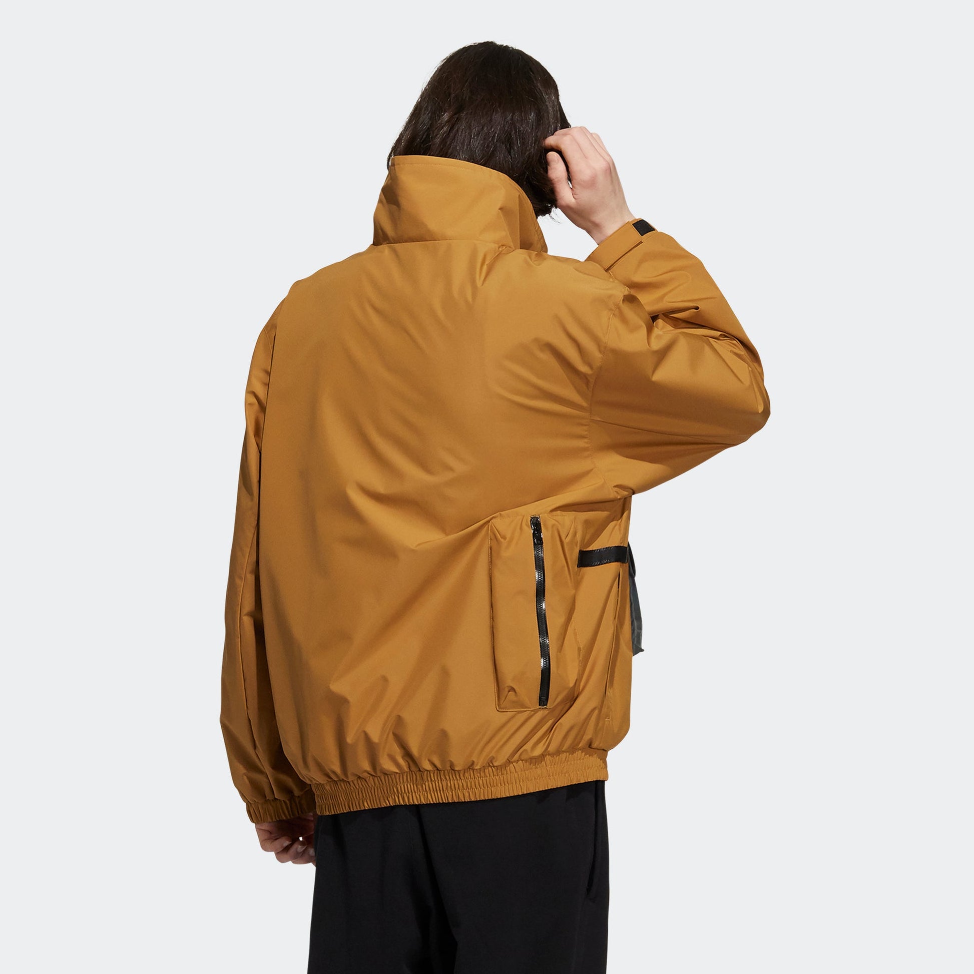 Men's adidas originals 3D Pocket Logo Outdoor Cardigan Woven Stand Collar Jacket Brown H58066