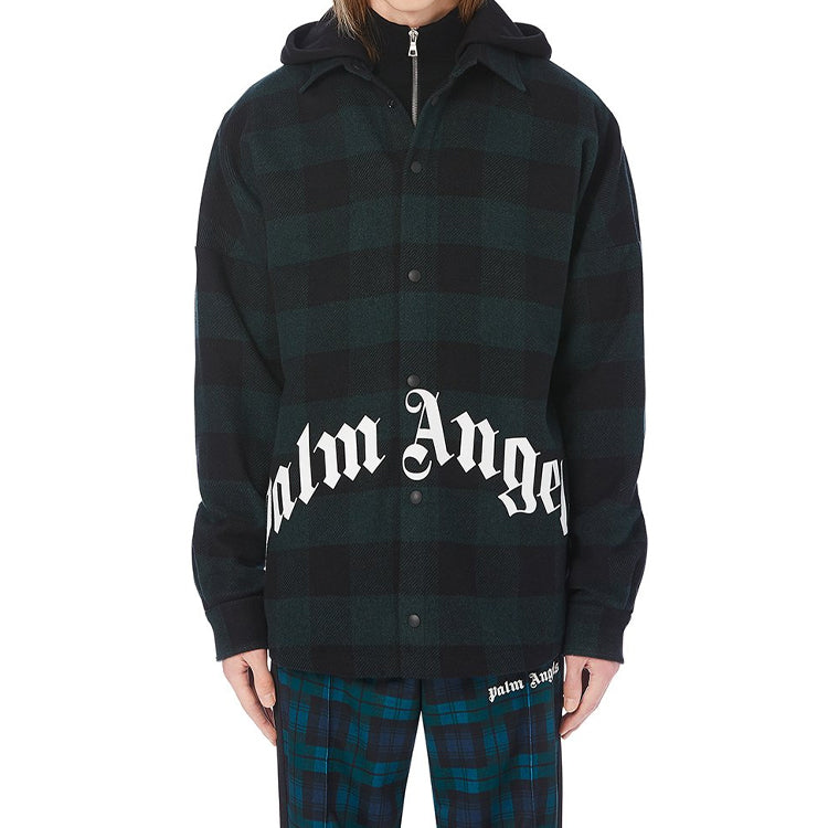 PALM ANGELS Men's Logo Print Hooded Overshirt Green PMGA042E20FAB0015701