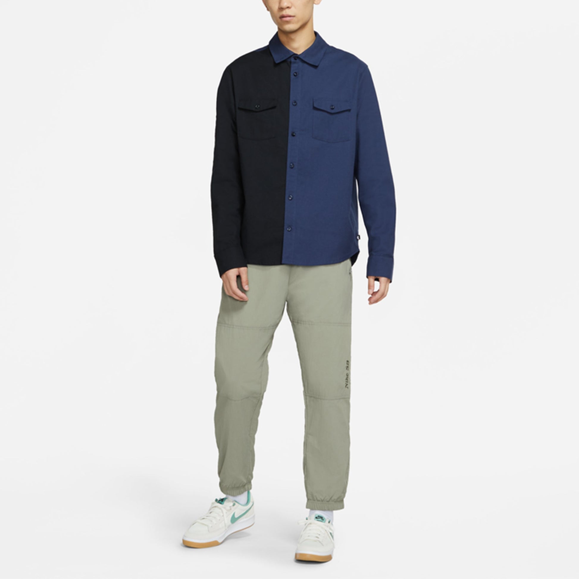 Nike SB Skateboard flannel Skateboard Splicing Long Sleeves Shirt Navy Blue DA4168-410