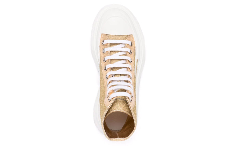 (WMNS) Alexander McQueen Glitter Tread Slick High-Top Sneakers 'Gold White' 685699W4SG18062