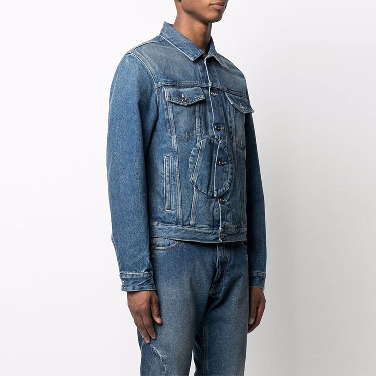 Off-White FW21 lapel Denim Jacket Version Blue OMYE067F21DEN0024501