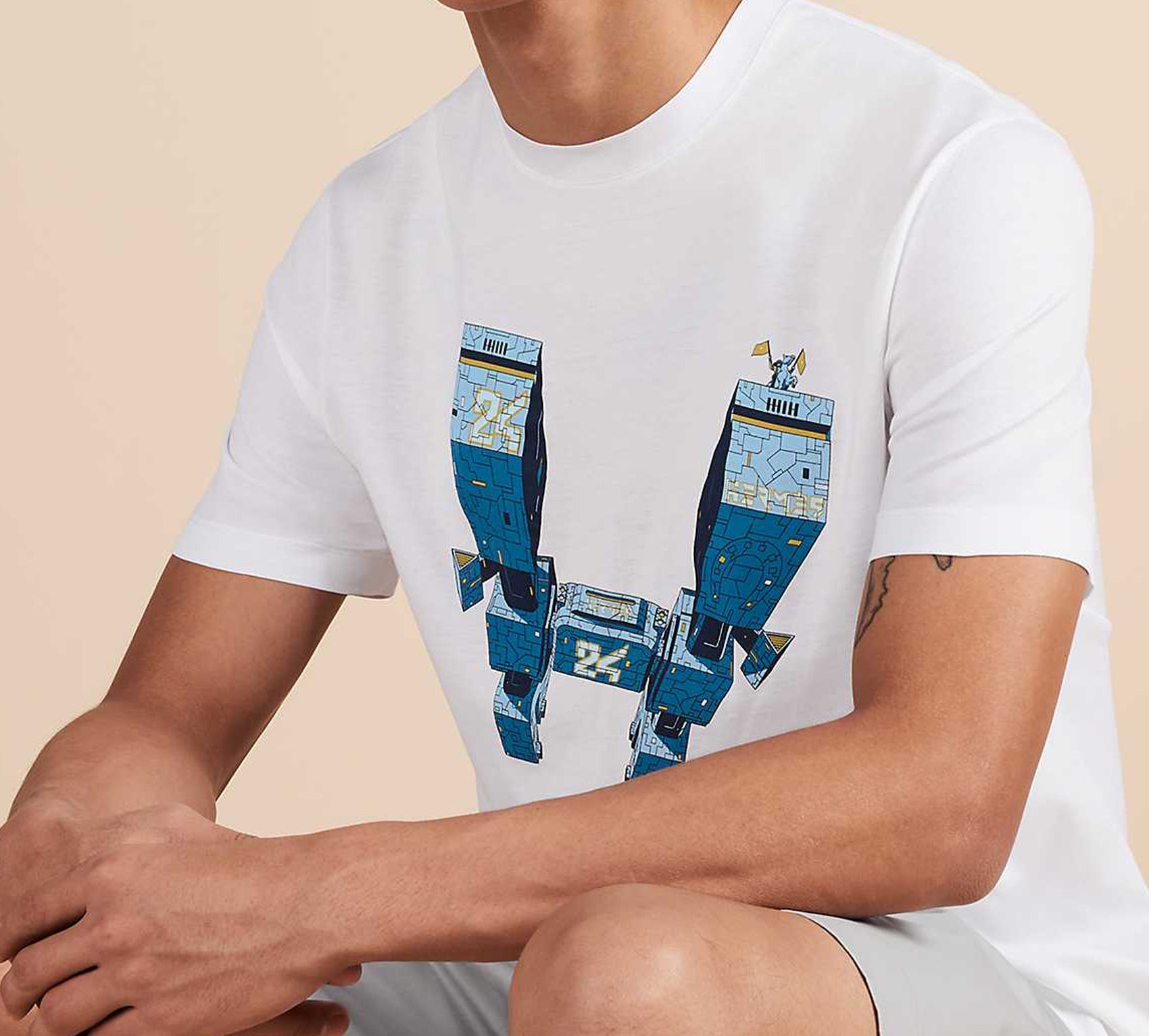Men's HERMES Odyssee 3D Pattern Printing Short Sleeve White H037731-HA90
