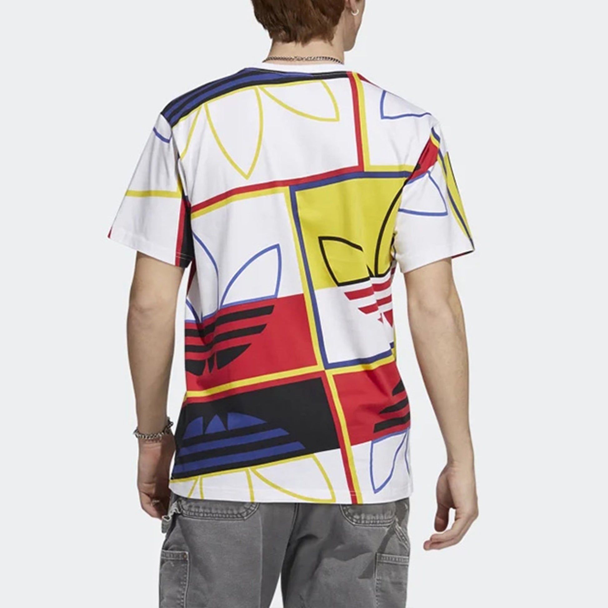 adidas originals Contrasting Colors Full Print Logo Sports Round Neck Short Sleeve White H31315