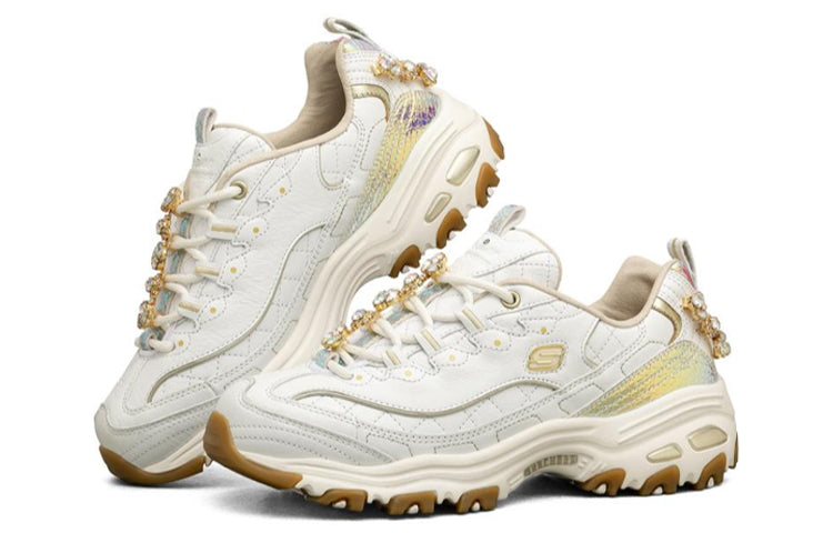(WMNS) Skechers D'lites 1.0 White/Gold 149246-WHT