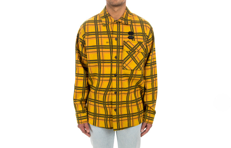 Men's Off-White Plaid Yellow Shirt OMGA098S20H480206000
