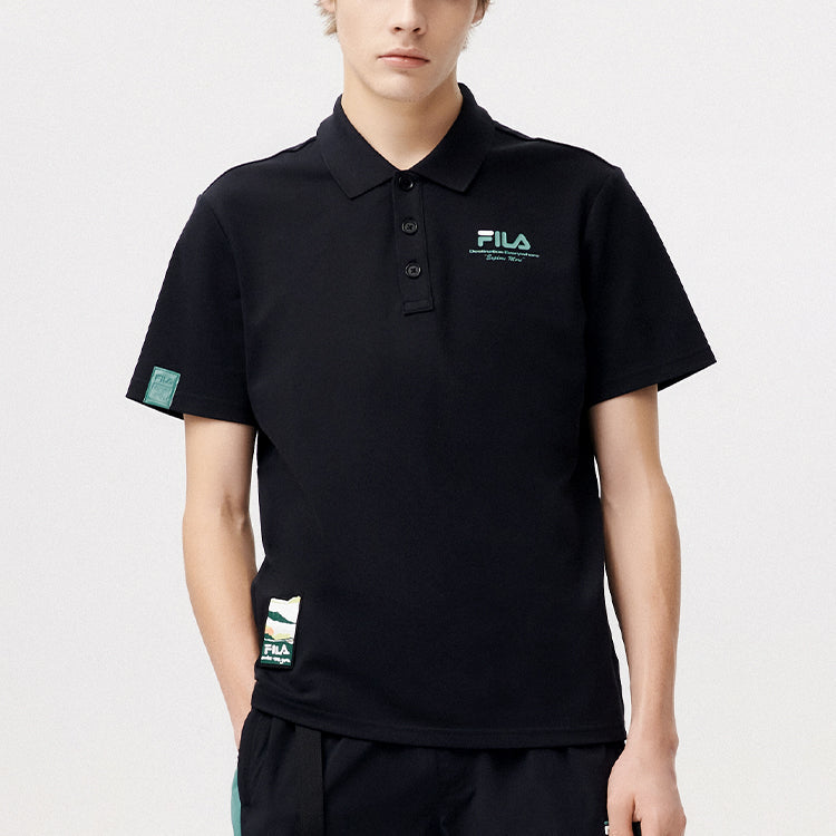 Men's FILA FUSION Casual Sports Breathable Short Sleeve Polo Shirt Black T11M123101B-BK