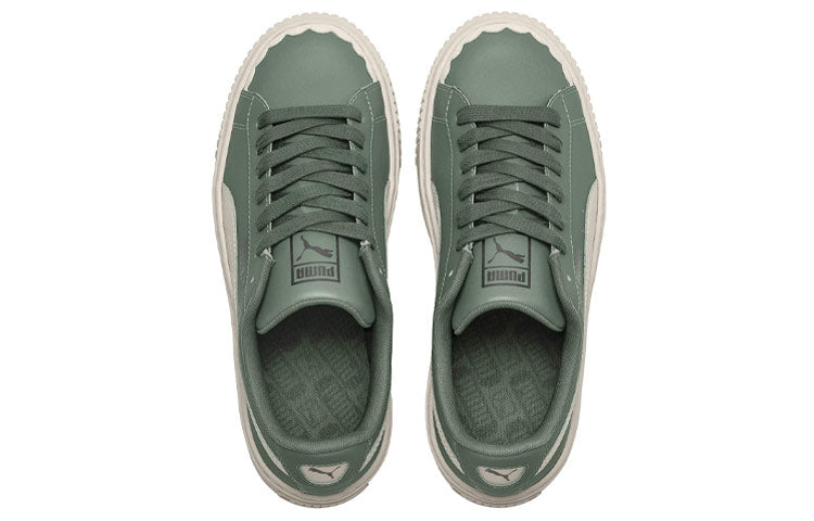 (WMNS) PUMA Basket Platform Scallop Sneakers Green/White 366723-01
