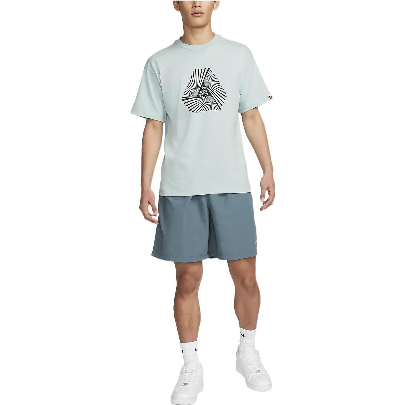 Men's Nike Geometry Pattern Printing Round Neck Pullover Short Sleeve Green T-Shirt DV0679-366