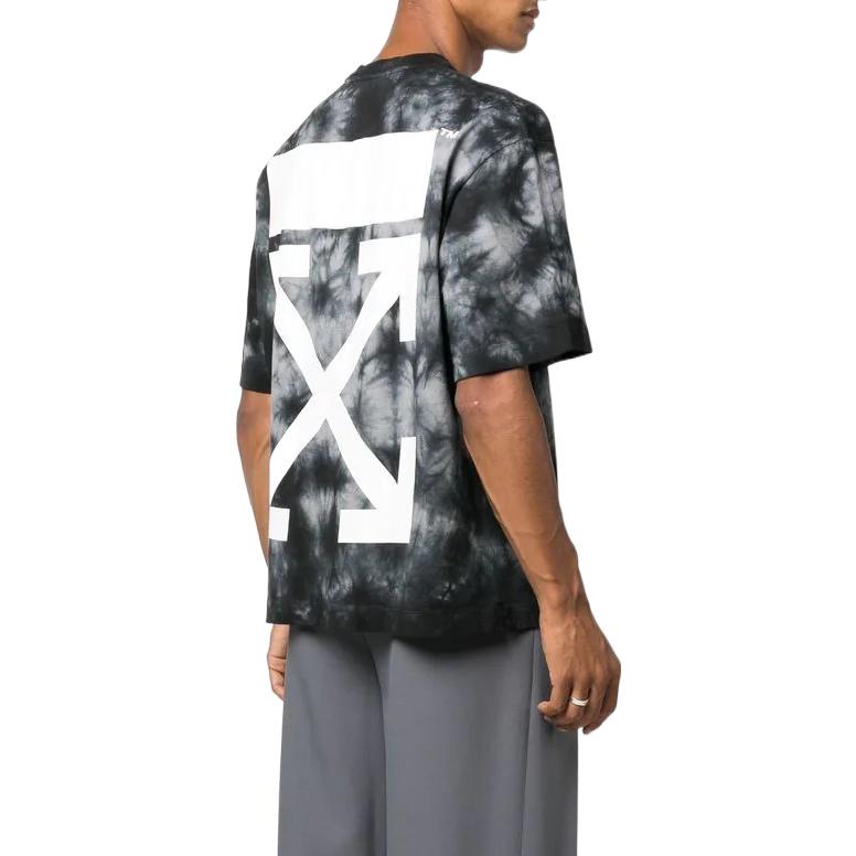 Men's Off-White FW22 Tie Dye Logo Printing Round Neck Short Sleeve Loose Fit Gray T-Shirt OMAA120F22JER0090701