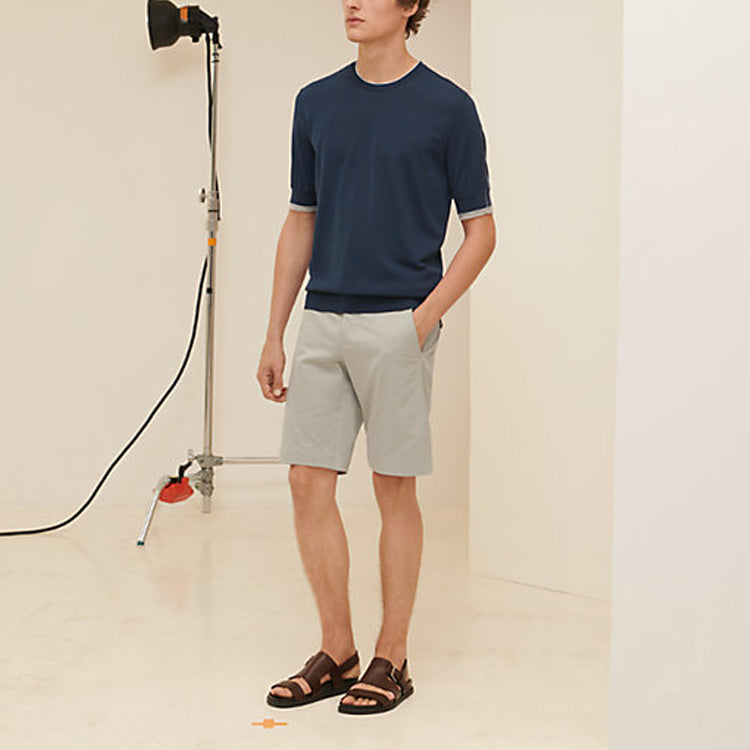 Men's HERMES SS21 Short Sleeve Round Neck Dark Sea Blue T-Shirt H157330HA67