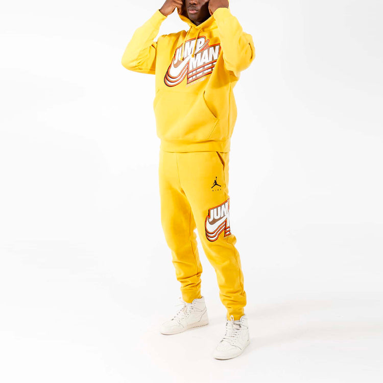 Men's Air Jordan Logo Pattern Printing Fleece Loose Bundle Feet Sports Pants/Trousers/Joggers Yellow DC9608-781