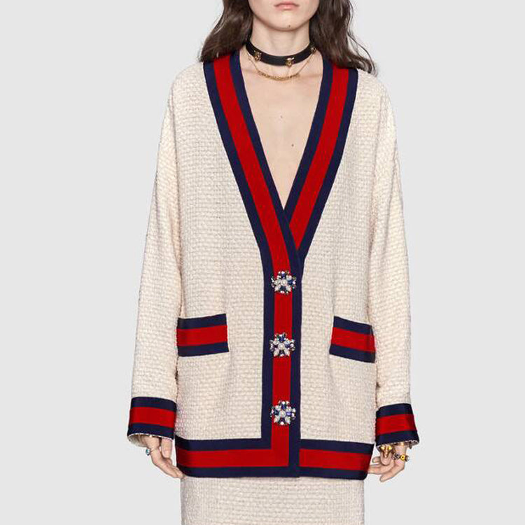 (WMNS) Gucci Contrasting Colors Webbing Loose Jacket White 469657-ZID86-9401