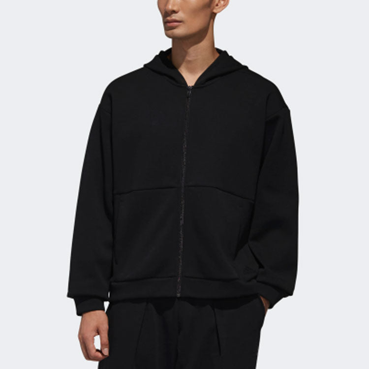 Men's adidas S2s Spc Hd Solid Color Casual Sports Zipper Jacket Black DV3342