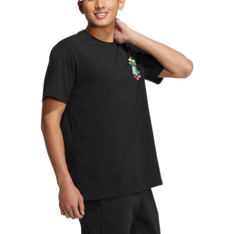 adidas neo Cartoon Alphabet Printing Round Neck Casual Short Sleeve Couple Style Black HS8852