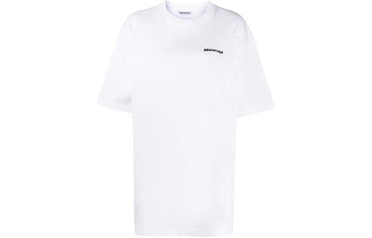 Men's Balenciaga SS21 Cotton Logo Round Neck Short Sleeve White 641655TJV879040