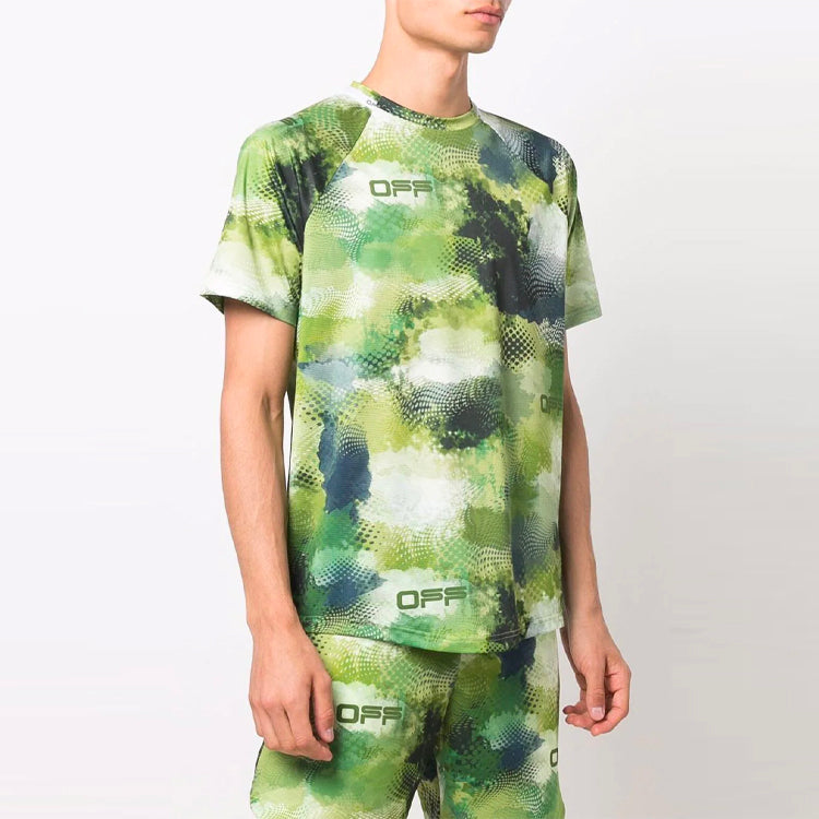 Off-White SS21 Alphabet Printing Tie Dye Short Sleeve Loose Fit Green OMVA021I21FAB0028400