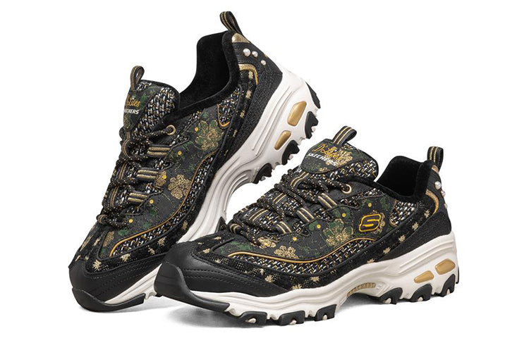 (WMNS) Skechers D'Lites 1.0 Low-Top Running Shoes Black/Gold 149481-BKGD