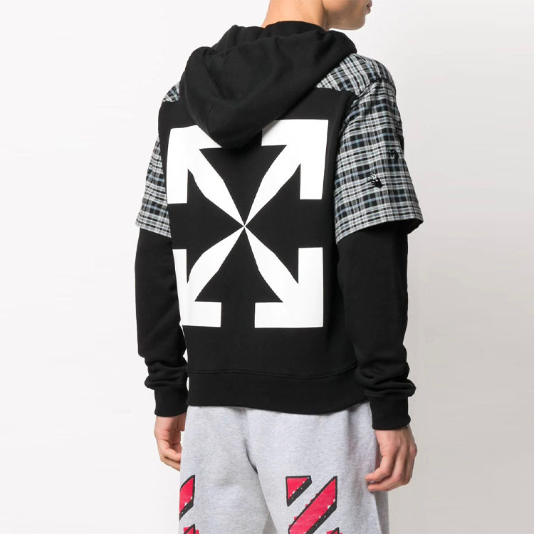 Off-White SS21 Logo Printing hooded Zipper Shirt Plaid Jacket Gray OMGA160R21FAB0014110