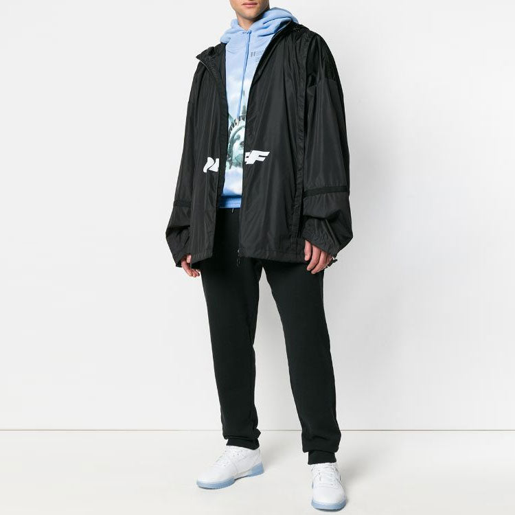 Off-White Printing Zip-up Hooded Jacket Men Black OMEB009E18A230031001