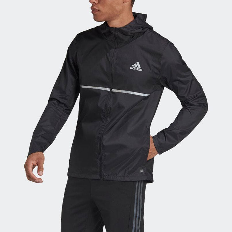 Men's adidas Logo Printing Casual Hooded Jacket Black H58592