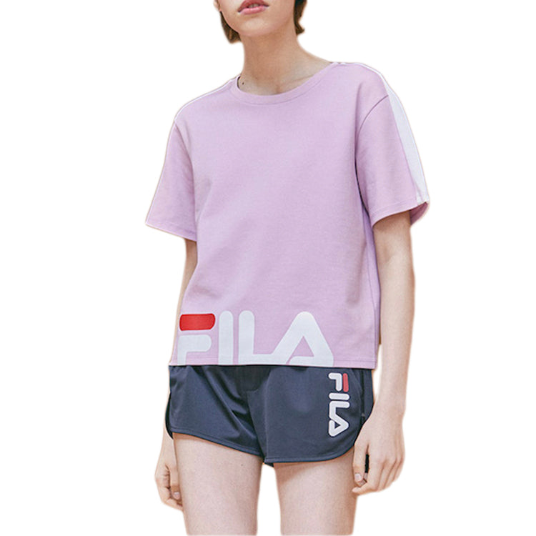 (WMNS) FILA Alphabet Logo Printing Sports Round Neck Short Sleeve Pink Purple F11W928115F-VT