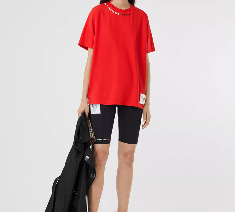Burberry Collar Slogan Printing Cotton Short Sleeve Red 80295631