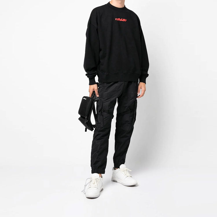 Men's Off-White FW21 Logo Arrow Pattern Printing Pullover Loose Fit Black OMBA054F21FLE0091084